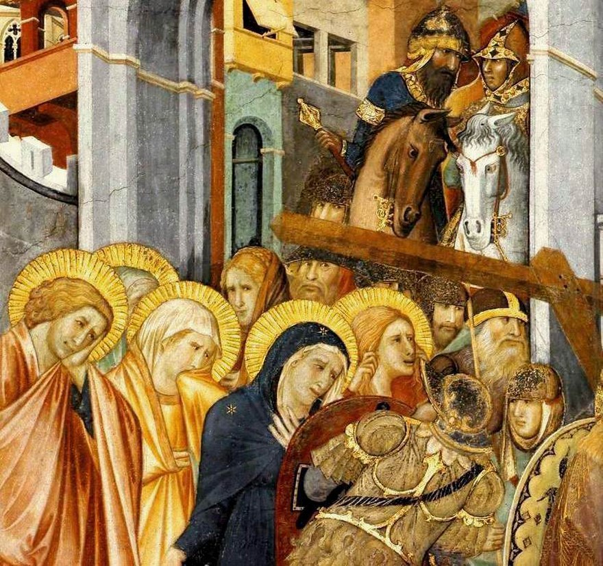 Проторенессанс: Пьетро Лоренцетти. «Несение креста», фреска, деталь. 1320 г. Церковь Сан Франческо, Ассизи