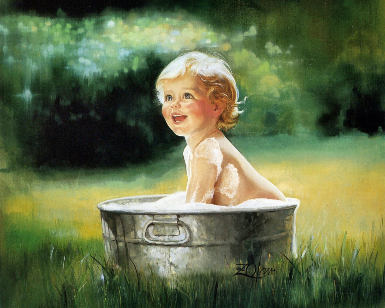 Умывание в чистый четверг. Картины Дональда Золана беззаботное детство. Картины Дональда Золана дети.