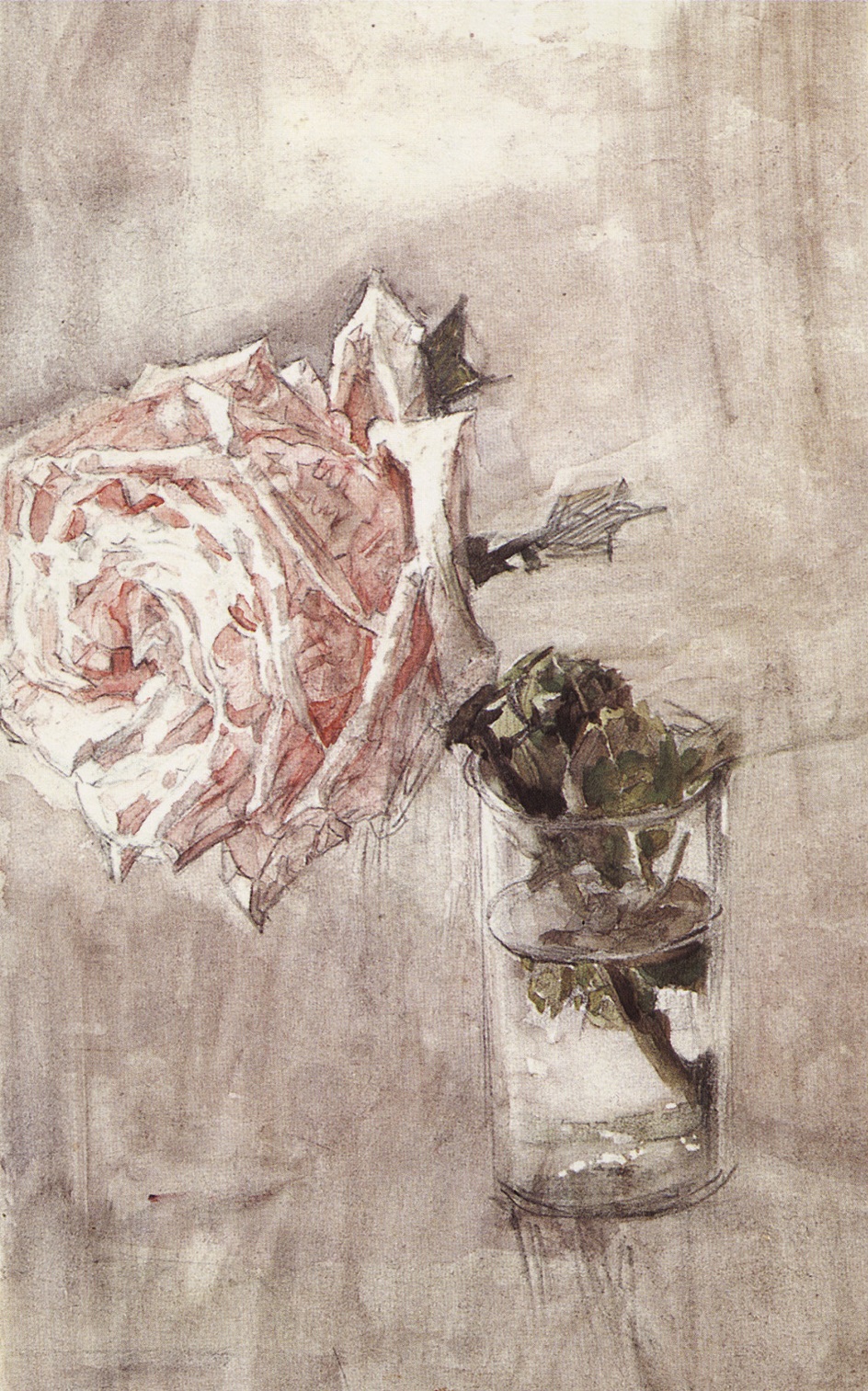 Акварель. Врубель. «Роза в стакане», 1904