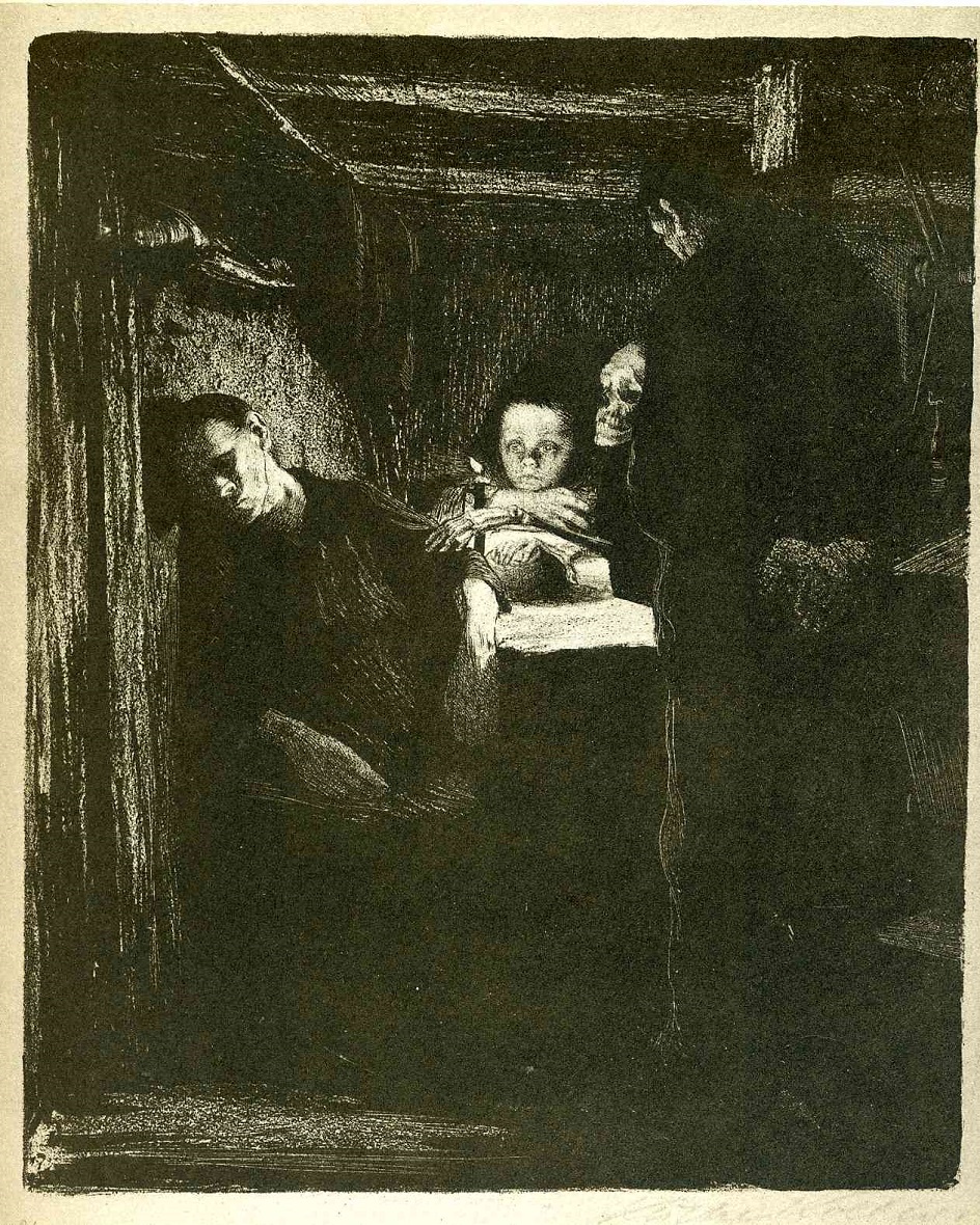 Социальный реализм. Кете Кольвиц. Лист «Смерть» из цикла «Восстание ткачей», 1897