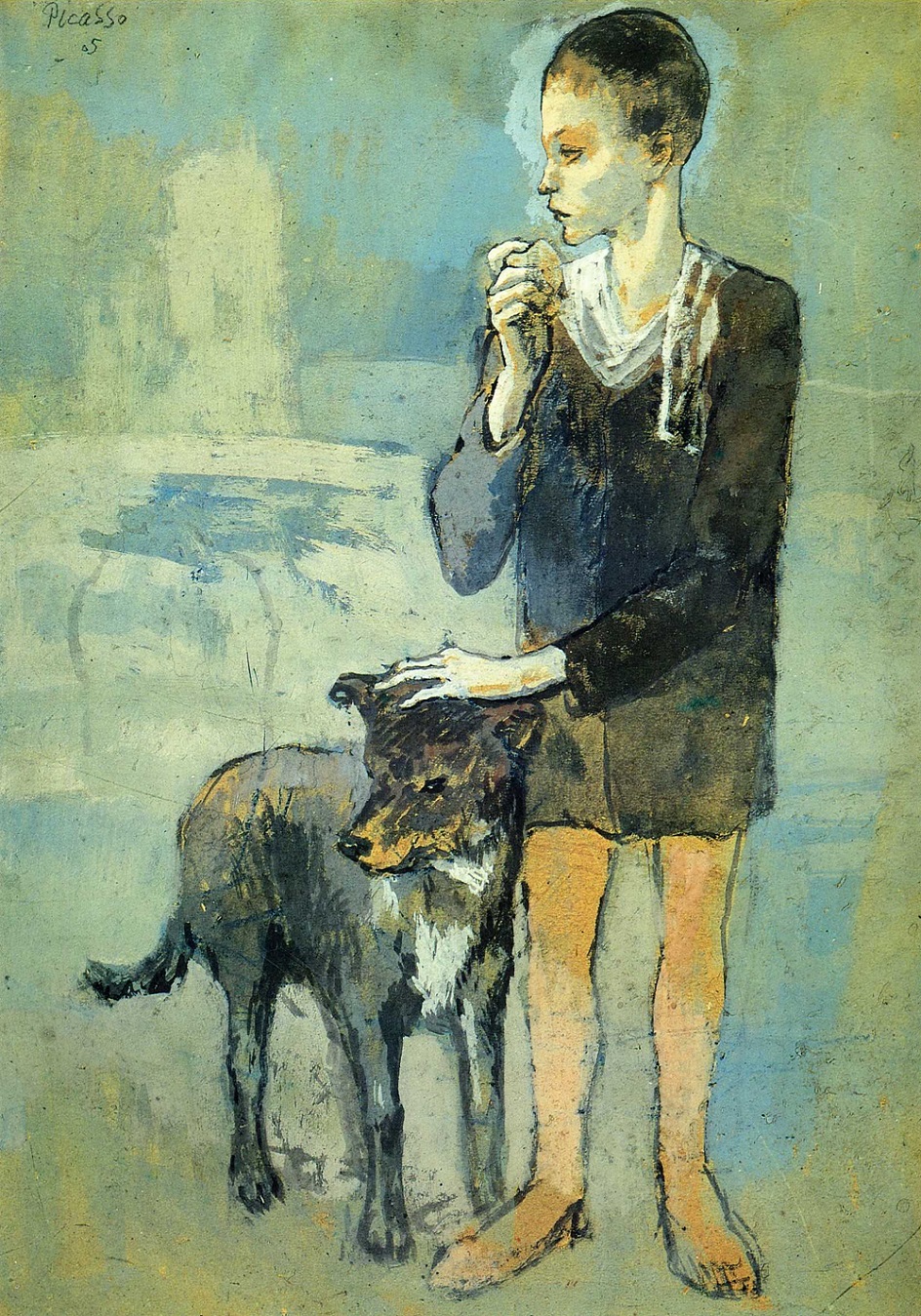 Гуашь. Пабло Пикассо. «Мальчик с собакой», 1905