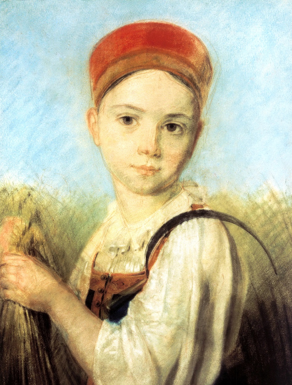 Пастель. Алексей Веницианов. «Крестьянская девушка с серпом во ржи», 1820