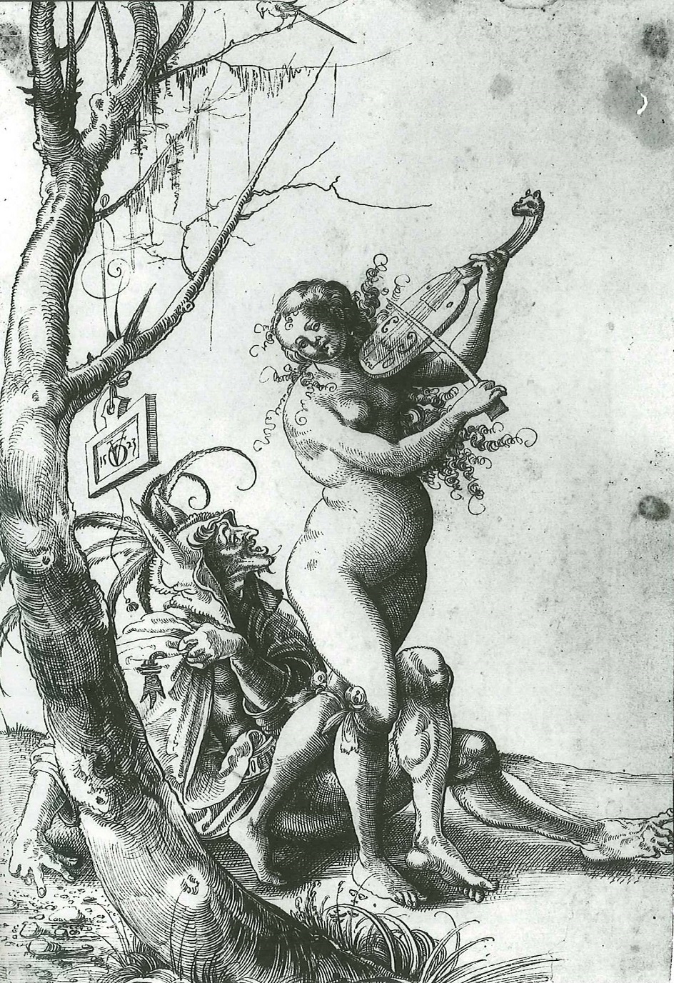 Ксилография. Урс Граф. «Голая скрипачка со старым шутом», 1523