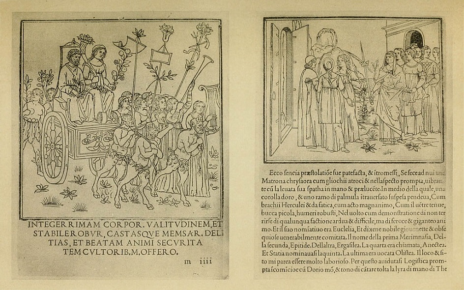 Фолиант. Разворот первого издания «Гипнэротомахии Полифила», 1499
