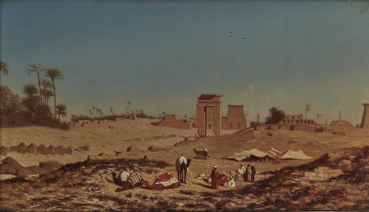 Gemälde  Théodore Frère "Rastende Karawane vor den Ruinen des Tempels von Karnak", 1839