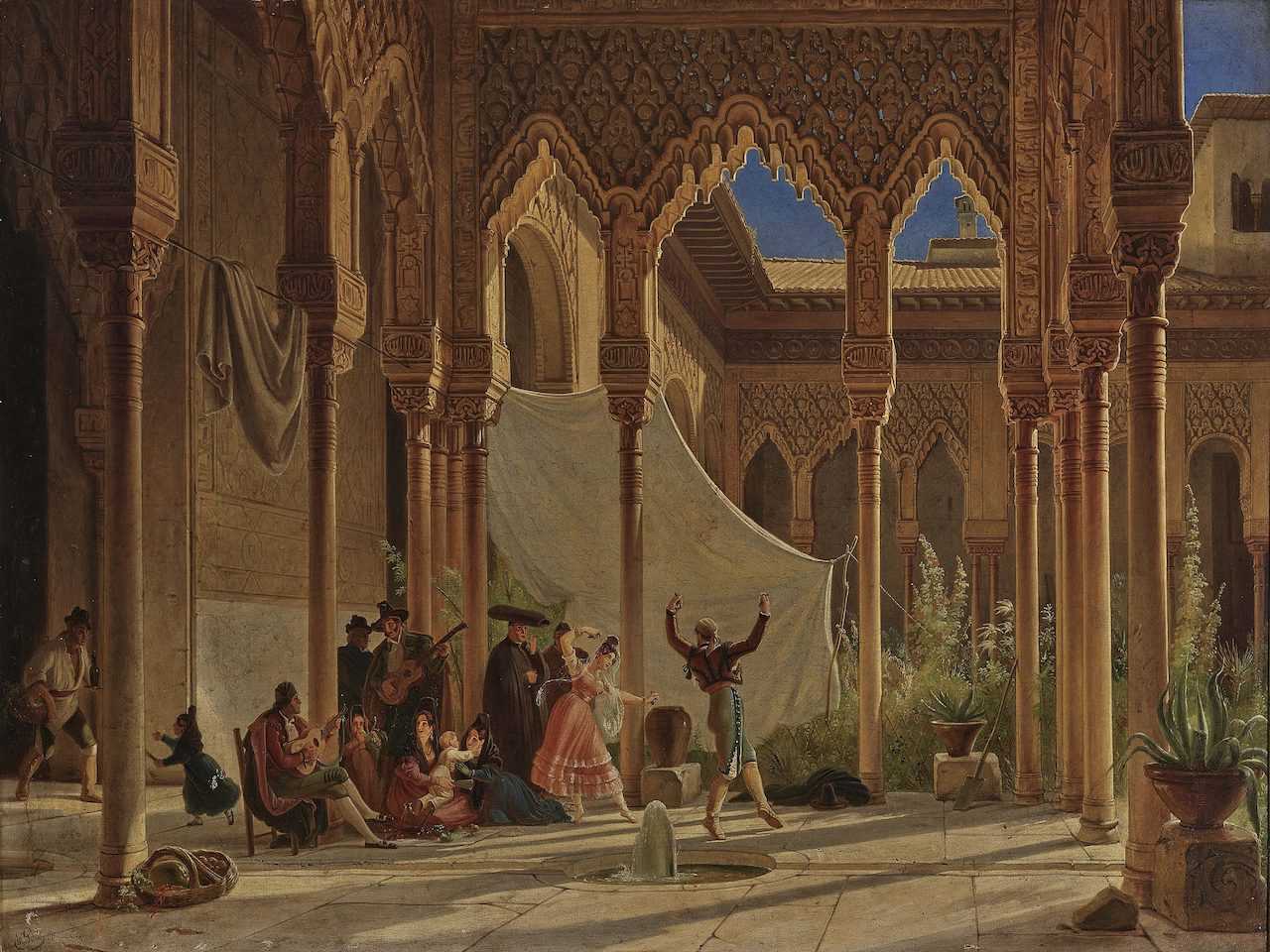 Gemälde Wilhelm Gail "Tanz im Löwenhof der Alhambra in Granada", 1837