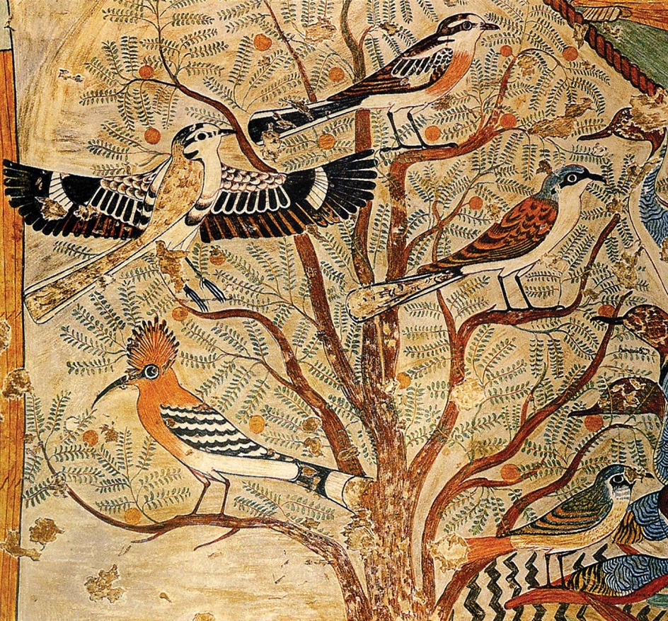 Живопись Древнего Египта. Дерево с певчими птицами из гробницы Хнумхотепа в Бени-Хасане, XX век до н. э.