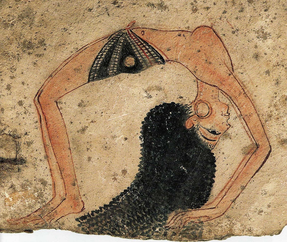 Живопись Древнего Египта. Остракон с изображением акробатки, XII век до н. э.