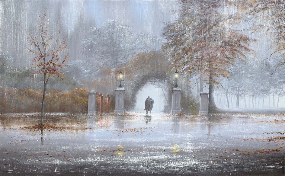 Пейзаж в живописи. Современный пейзаж. Джефф Роуланд. «Под дождём» («Двое в парке»)