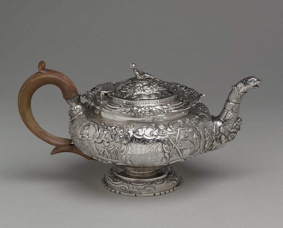 Пробы серебра. Заварочный чайник, серебро, дерево, Великобритания, 1820 г.