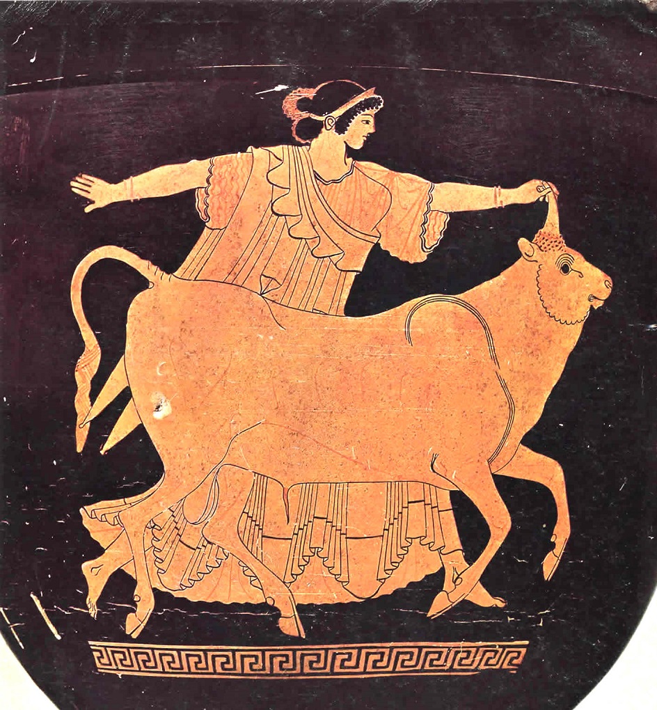 Миф о похищении Европы. Европа с быком на древнегреческой вазе, 480 до н. э.