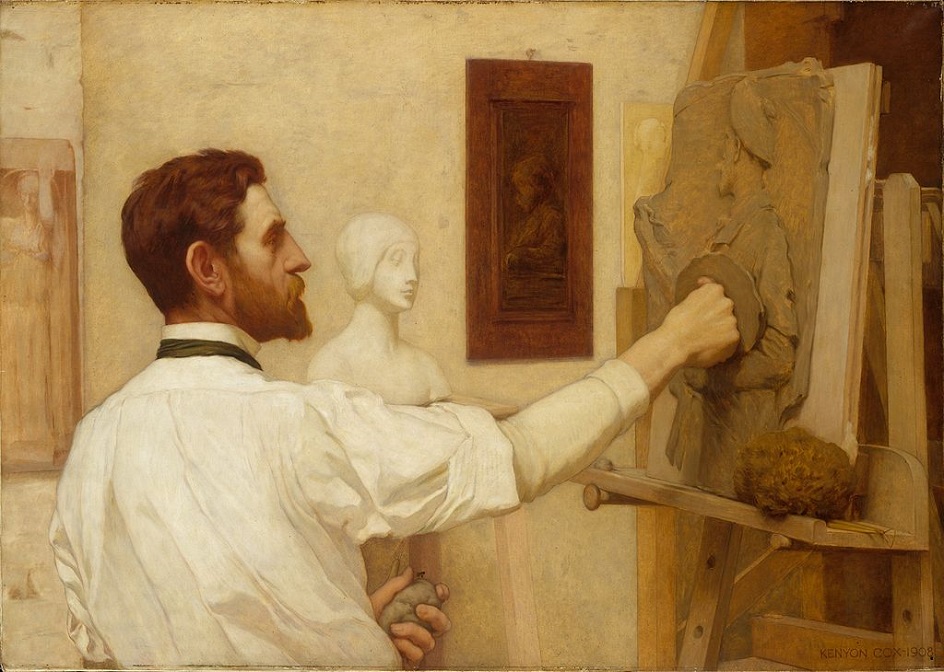 Огастес Сент-Годенс. Кеньон Кокс. Картина «Огастес Сент-Годенс, работающий в своей студии», 1908