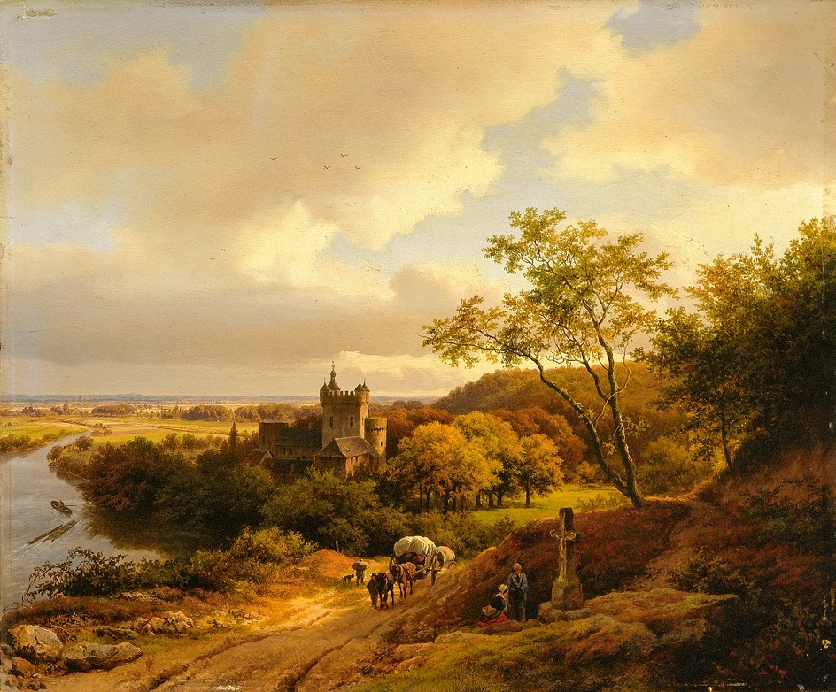 Баренд Корнелис Куккук. Картина «Замок на реке между деревьев», 1845