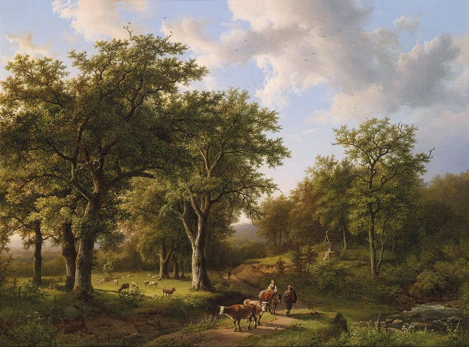 Баренд Корнелис Куккук. Картина «Лесной пейзаж с пастухами и скотом», 1857