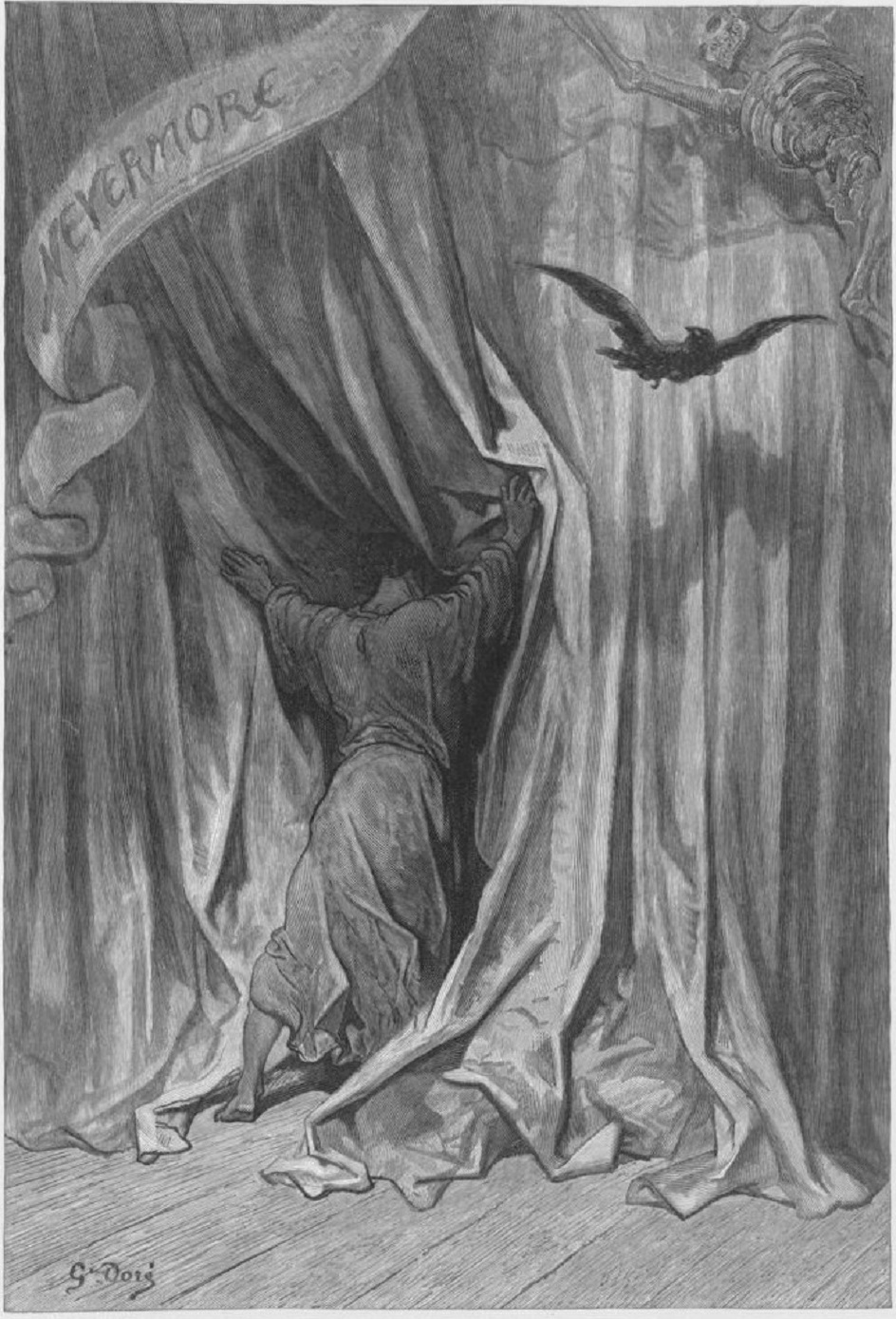 Гюстав Доре. Иллюстрация к поэме Эдгара По «Ворон», 1883