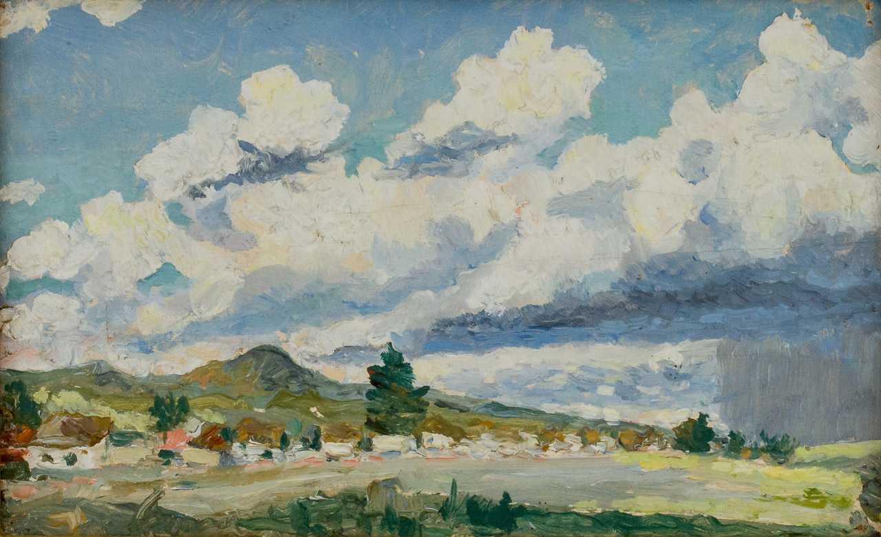 20-й аукцион Galerie Moenius AG. Лот 193 — Казимир Малевич. Картина «Пейзаж с домами»