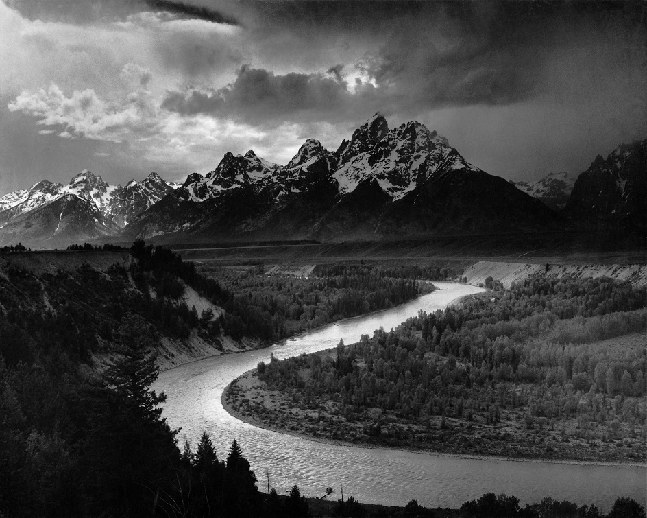 Черно-белая фотография. Ансель Адамс. «Река Снейк и Титон», 1942