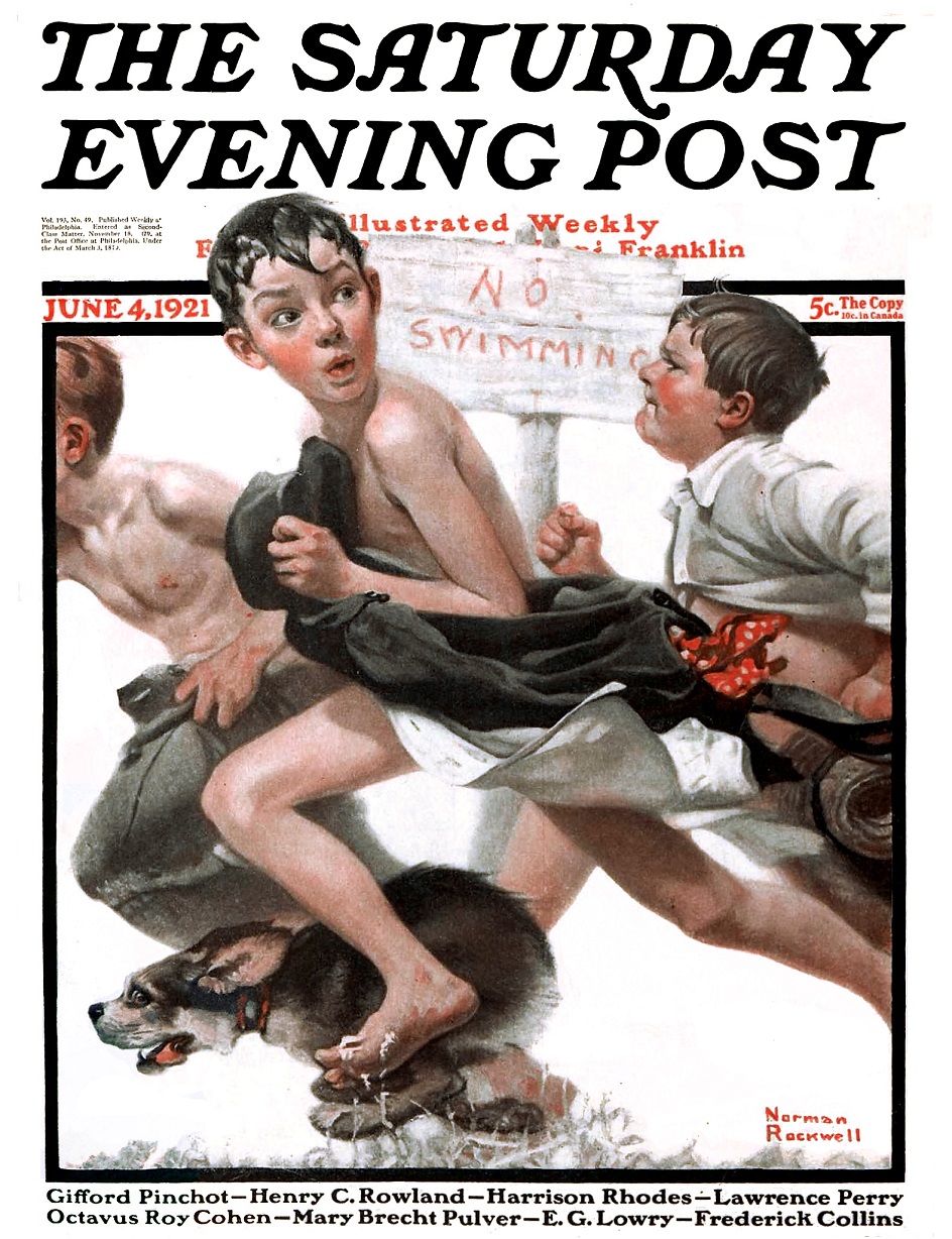 10 самых известных американских художников. Норман Роквелл. Картина «Купаться запрещено» на обложке журнала The Saturday Evening Post, 1921