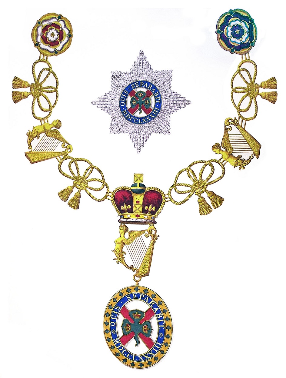 Орден Святого Патрика. Рисунок нагрудного знака на цепи и звезды ордена