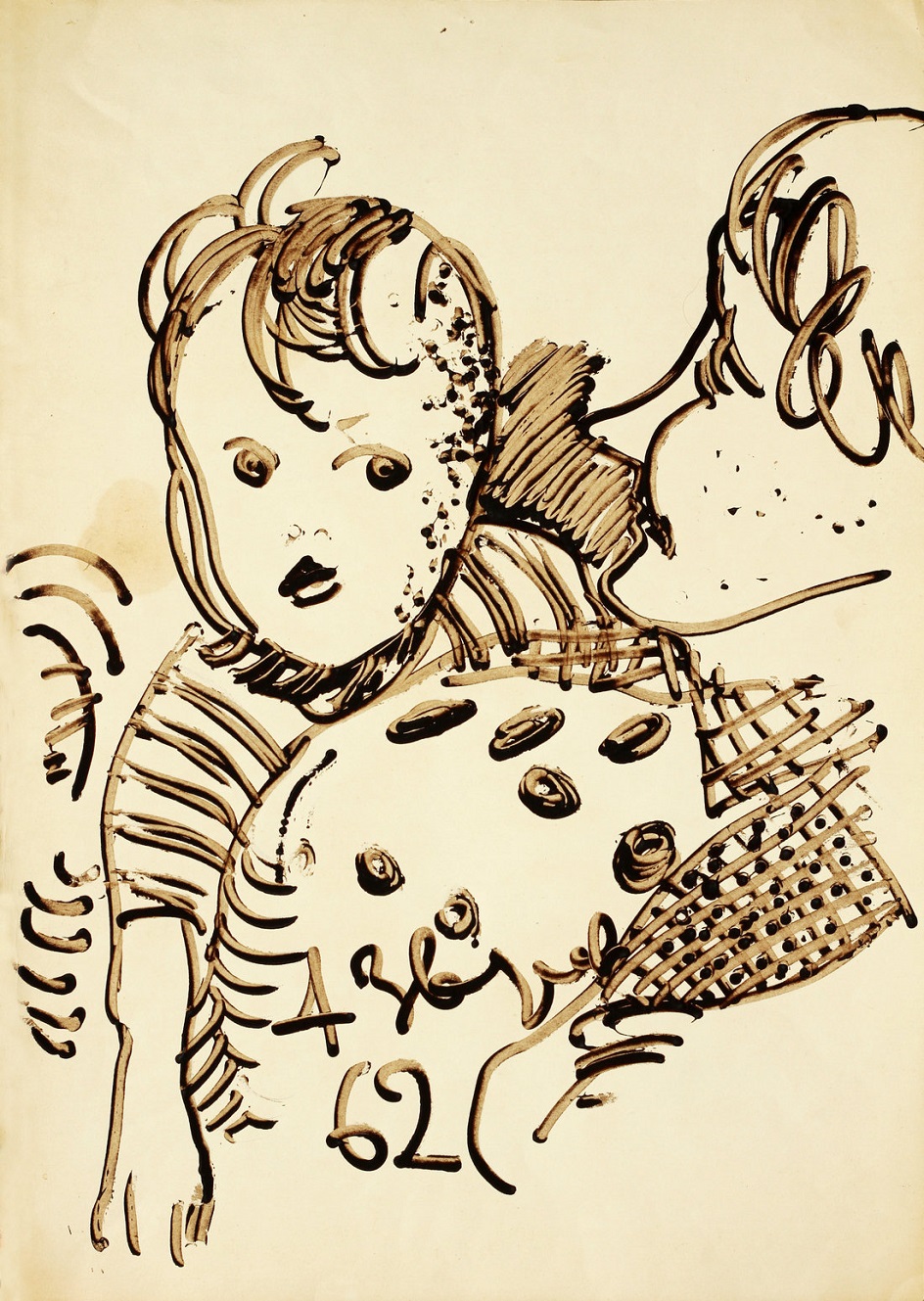 Анатолий Зверев. Рисунок «Жена и дети. Люся с сыном», 1962