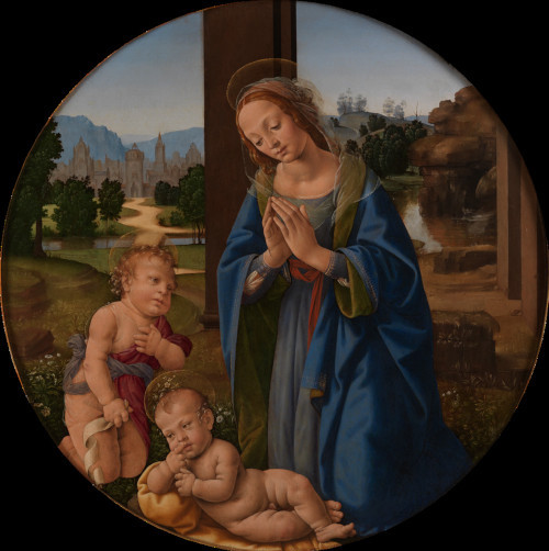 LORENZO DI CREDI "Die Muttergottes und der junge Johannes d.T., das Kind anbetend"